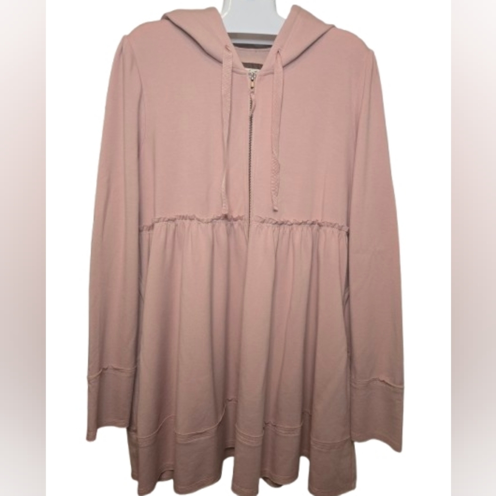 Evy's Tree Blush With Burgandy Faux Leather Elbow Patches Zip-Up Hoodie
